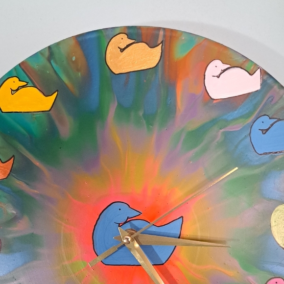 Hand Crafted Painted Colorful Bird Duck Design Wall Clock - Picture 3 of 8